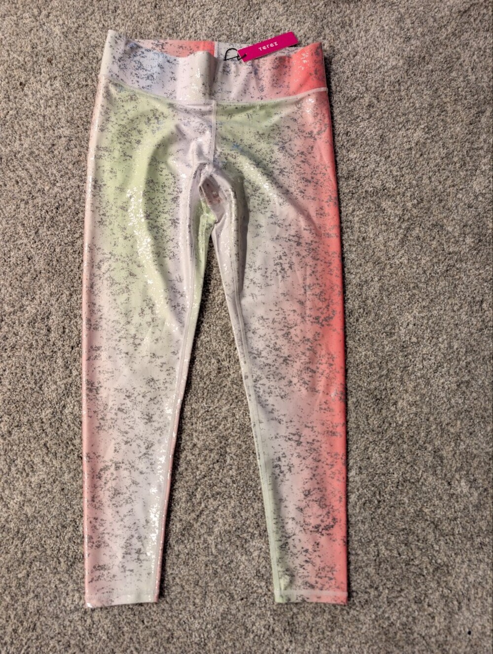 NWT Terez Pastel Ombré Silver Foil Speckled Leggings Medium